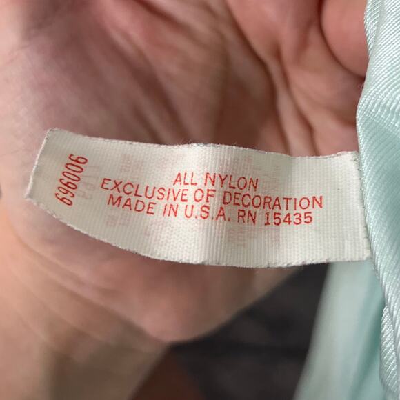 Vintage Gilead Aqua Blue Nylon Nightgown Medium Lace Trim Sleeveless Maxi Dress - Picture 8 of 8